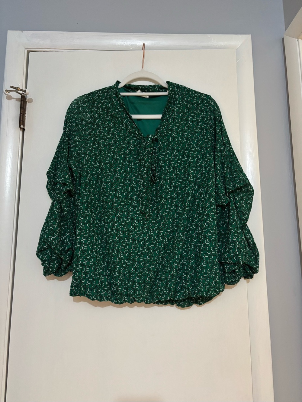 Emerald Green Printed Tie-Neck Blouse